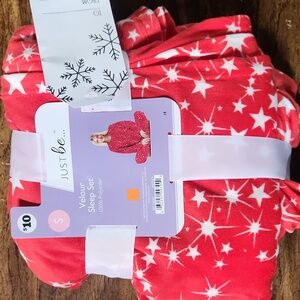 Just Be Red and White Velour Sleep Set